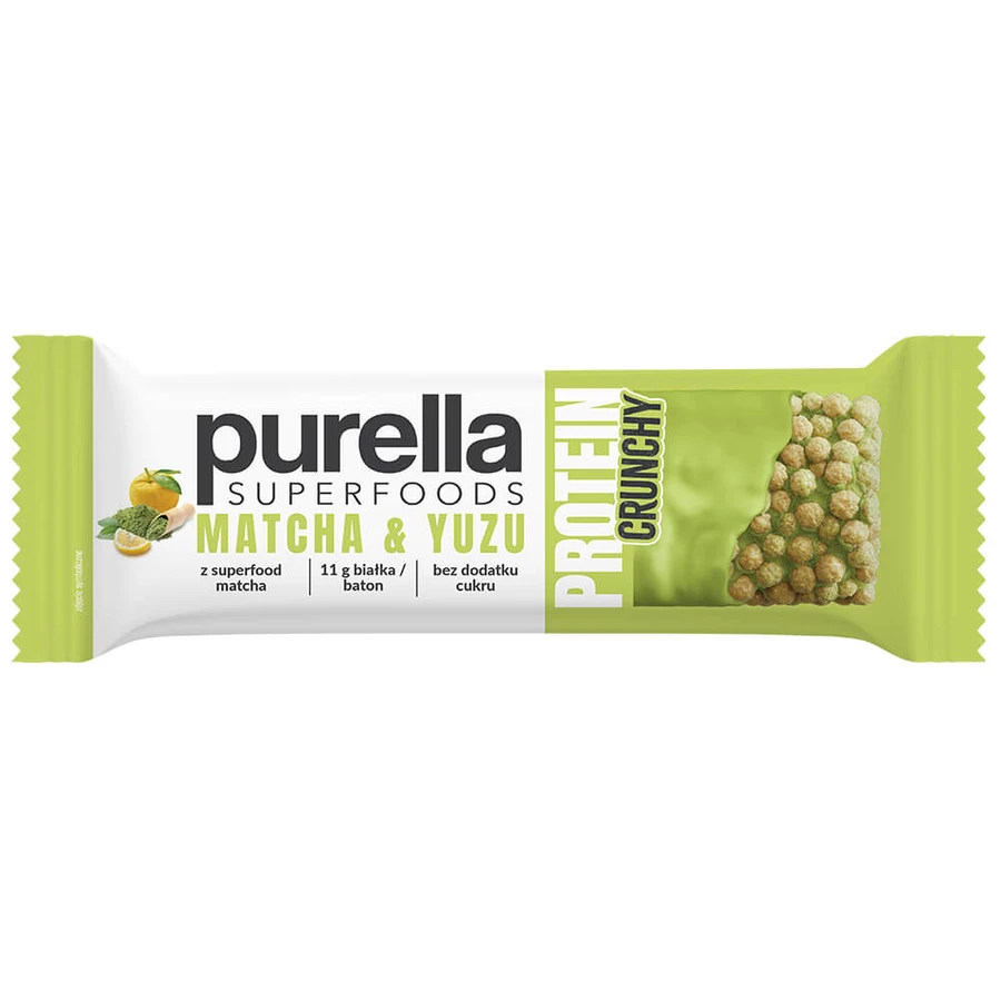 Purella Superfoods Protein Crunchy, Eiweißriegel, Matcha & Yuzu, 45 g