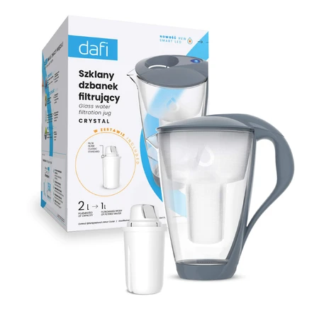 Dafi Crystal Led, jarra filtrante de vidrio, acero, 2 l + filtro Classic, 1 pieza