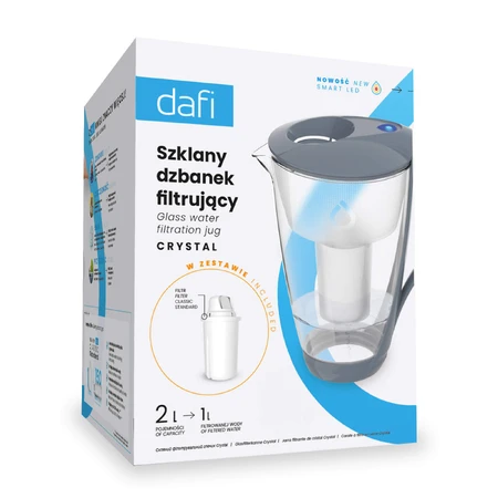 Dafi Crystal Led, jarra filtrante de vidrio, acero, 2 l + filtro Classic, 1 pieza