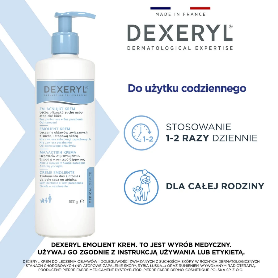 Dexeryl set, emollient cream for dry skin, 2 x 500 g