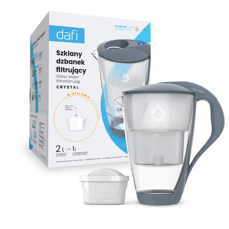 Dafi Crystal Led, ulcior cu filtru din sticlă, oțel, 2 l + filtru Unimax, 1 buc