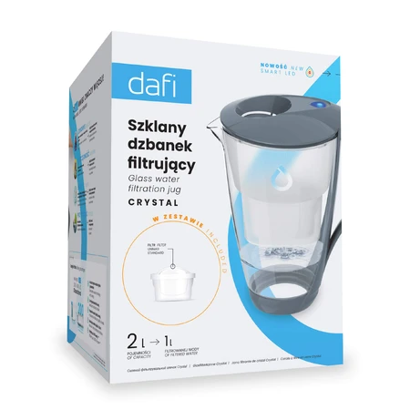 Dafi Crystal Led, ulcior cu filtru din sticlă, oțel, 2 l + filtru Unimax, 1 buc