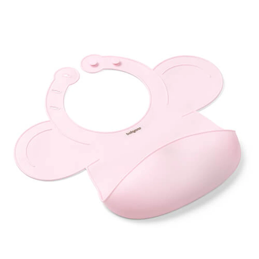 BabyOno, silicone bib with adjustable clasp, pink, from 6 months, 1 piece