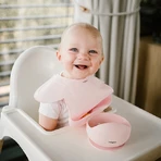 BabyOno, silicone bib with adjustable clasp, pink, from 6 months, 1 piece