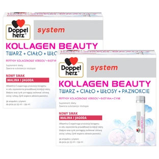 Doppelherz System Kollagen Schoonheidsset, frambozen- en bosbessensmaak, 2 x 30 ampullen