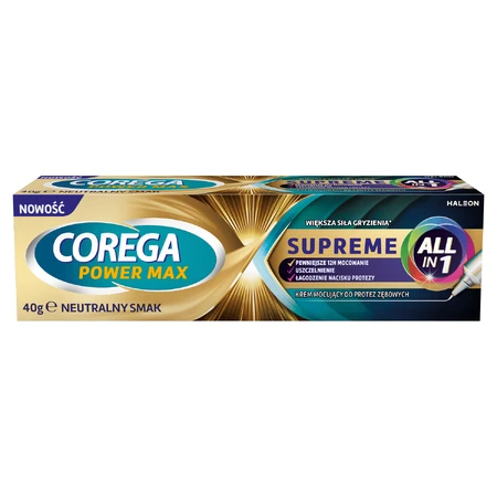Corega Power Max Supreme All-In 1, cremă de fixare pentru proteze dentare, neutră, 40 g