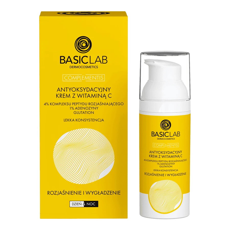 BasicLab Complementis, crema antioxidante con vitamina C, iluminadora y alisadora, textura ligera, 50 ml