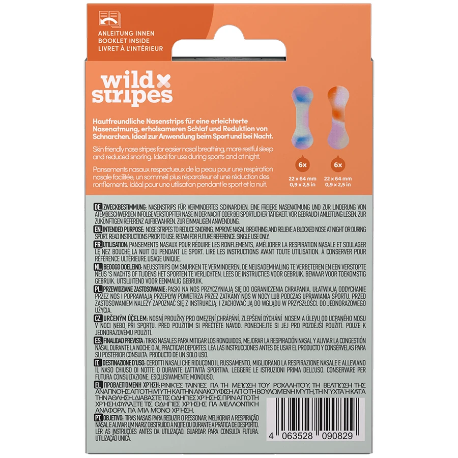 Wild Stripes Parches nasales Sunrise, parche nasal transpirable, 12 unidades