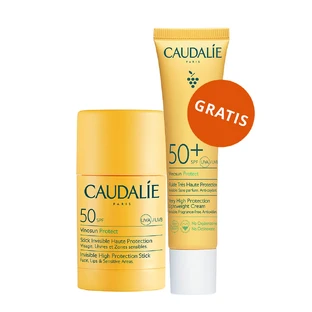 Caudalie Vinosun Protect, onzichtbare stick met hoge bescherming, SPF 50, 15 g + onzichtbare, lichte crème met zeer hoge bescherming, SPF 50+, 20 ml gratis