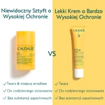 Caudalie Vinosun Protect, onzichtbare stick met hoge bescherming, SPF 50, 15 g + onzichtbare, lichte crème met zeer hoge bescherming, SPF 50+, 20 ml gratis
