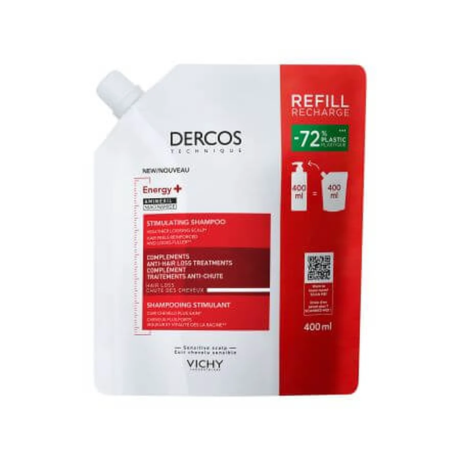 Rezerva eco sampon cu actiune energizanta Dercos Energy+, 400 ml, Vichy