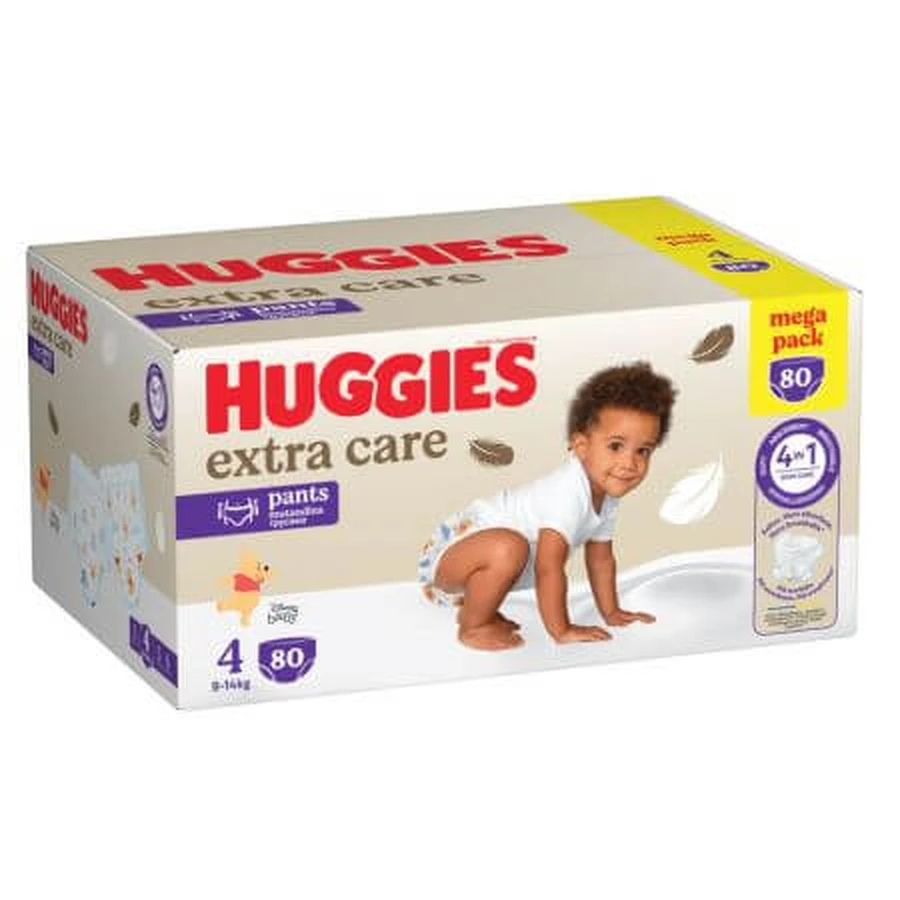 Pantaloni per pannolini Extra Care, n. 4, 9-14 kg, 80 pezzi, Huggies