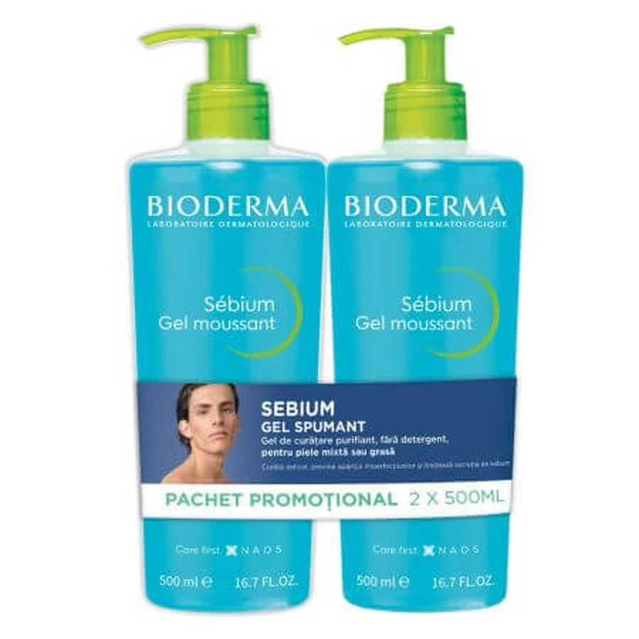 Sebium Foaming Gel Pack, 2 x 500 ml, Bioderma