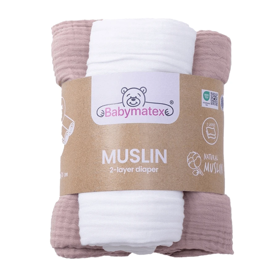 BabyMatex, Mullwindeln, 70 cm x 80 cm, schmutzig rosa und weiß, 3 Stück