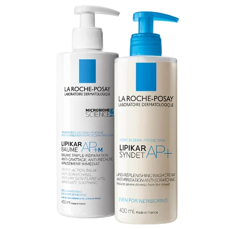 Set La Roche-Posay Lipikar Baume AP+M, bodylotion, 400 ml + Syndet AP+, reinigingscrème voor het lichaam, vanaf de geboorte, 400 ml