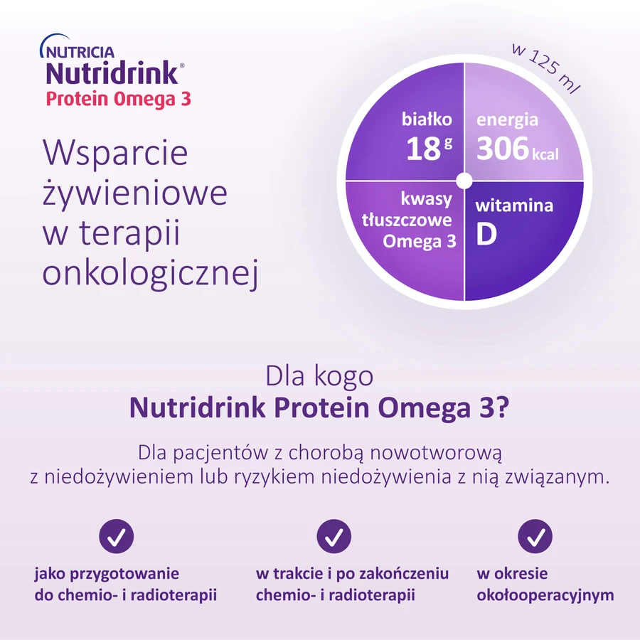 Set Nutridrink Protein Omega 3, Nährstoffpräparat, knackiger Erdbeer-Himbeergeschmack, 8 x 125 ml + Rezeptheft gratis
