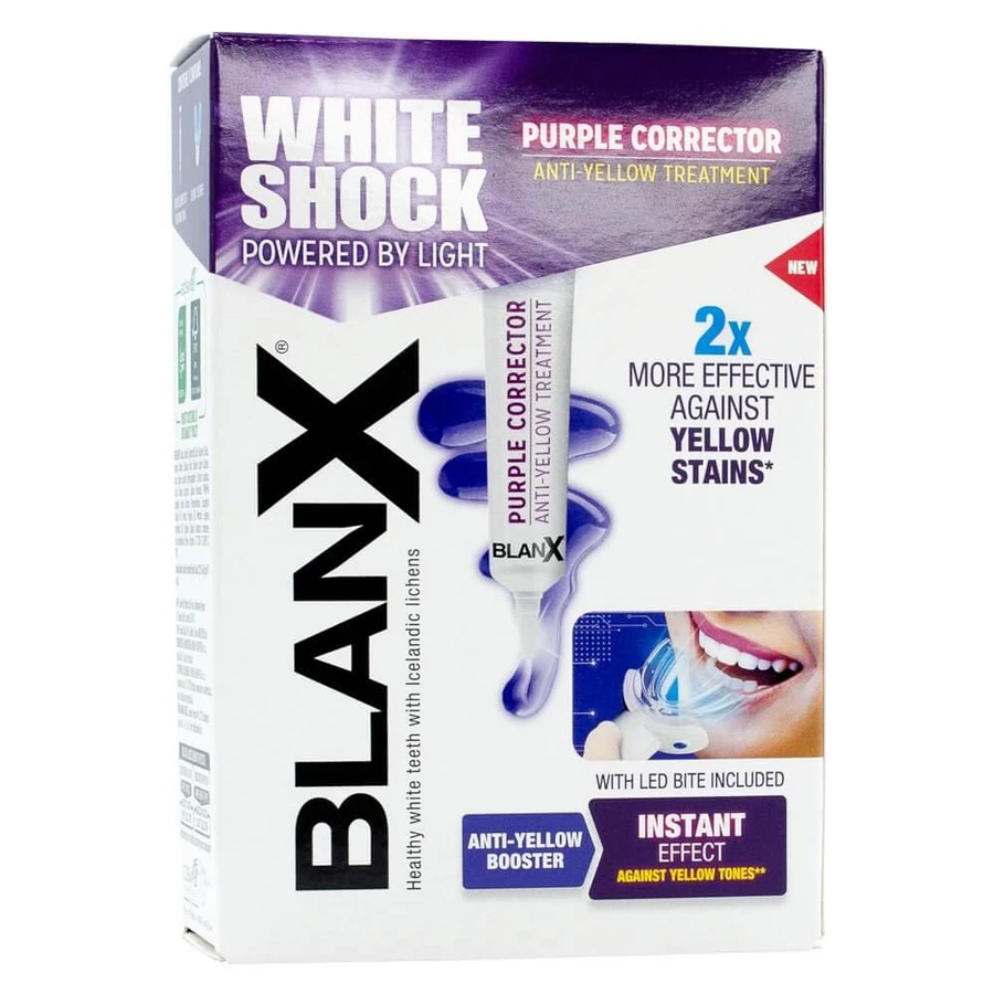 BlanX White Shock Purple Corrector, sistem de albire a dinților, ser, 20 ml + capac Led Bite