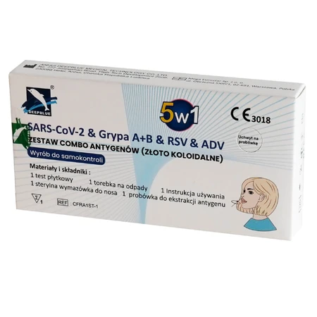 Deepblue, 5-in-1 Antigen-Kombikit, SARS-CoV-2 & Influenza A/B & RSV & ADV, diagnostischer Test für 5 Viren, 1 Stück