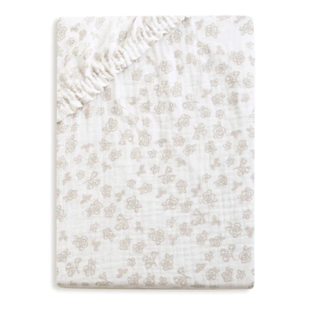 BabyMatex, mousseline deken met elastiek 60 cm x 120 cm, mousseline dessin, wit met roosjes