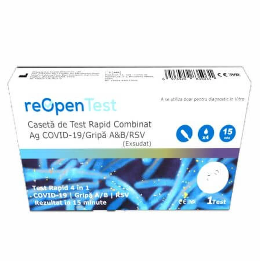 Schnelltest für Sars-Cov 2 Ag und Influenza A&B/RSV 4 in 1 Combo Reopen, 1 Stück, Montana Med