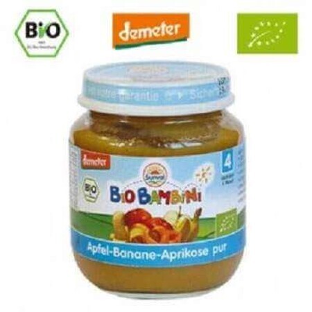 Piure Bio de mere, banane si caise Bio Bambini, +4luni, 125 g, Sunval