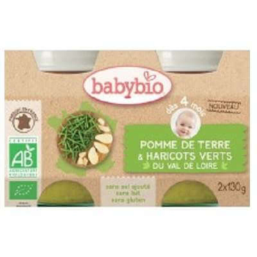Bio-Kartoffelpüree und grüne Bohnen, +4 Monate, 2x 130g, BabyBio