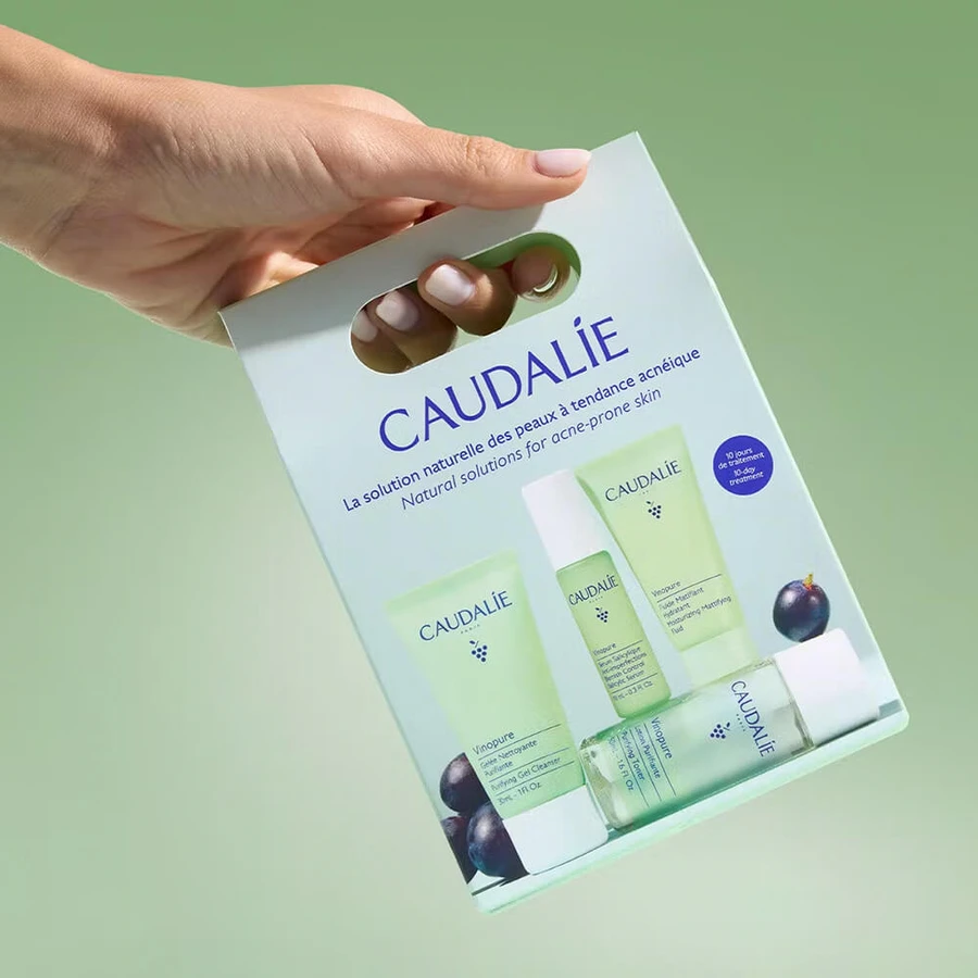 Caudalie Vinopure Starter Kit, gezichtsreinigingsgel, 30 ml + toner, 50 ml + serum voor onvolkomenheden, 10 ml + matterende en hydraterende fluid, 15 ml
