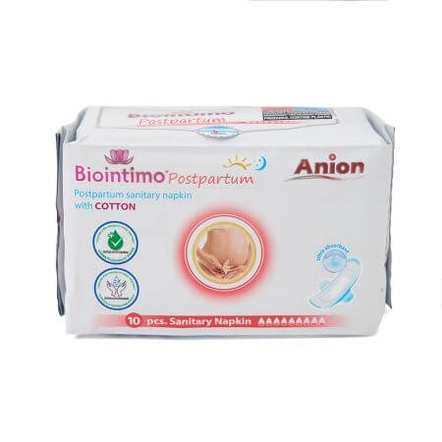 Postpartale hygienische Saugeinlagen mit Anionen, 10 Stück, Biointimo