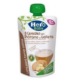 Piure Crema din banane, biscuiti si 8 cereale, +6luni, 100g, Hero Baby