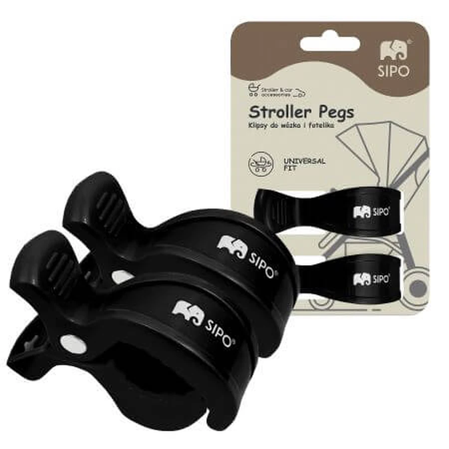 Multifunction clips for pram, Black, 2 pieces, Sipo
