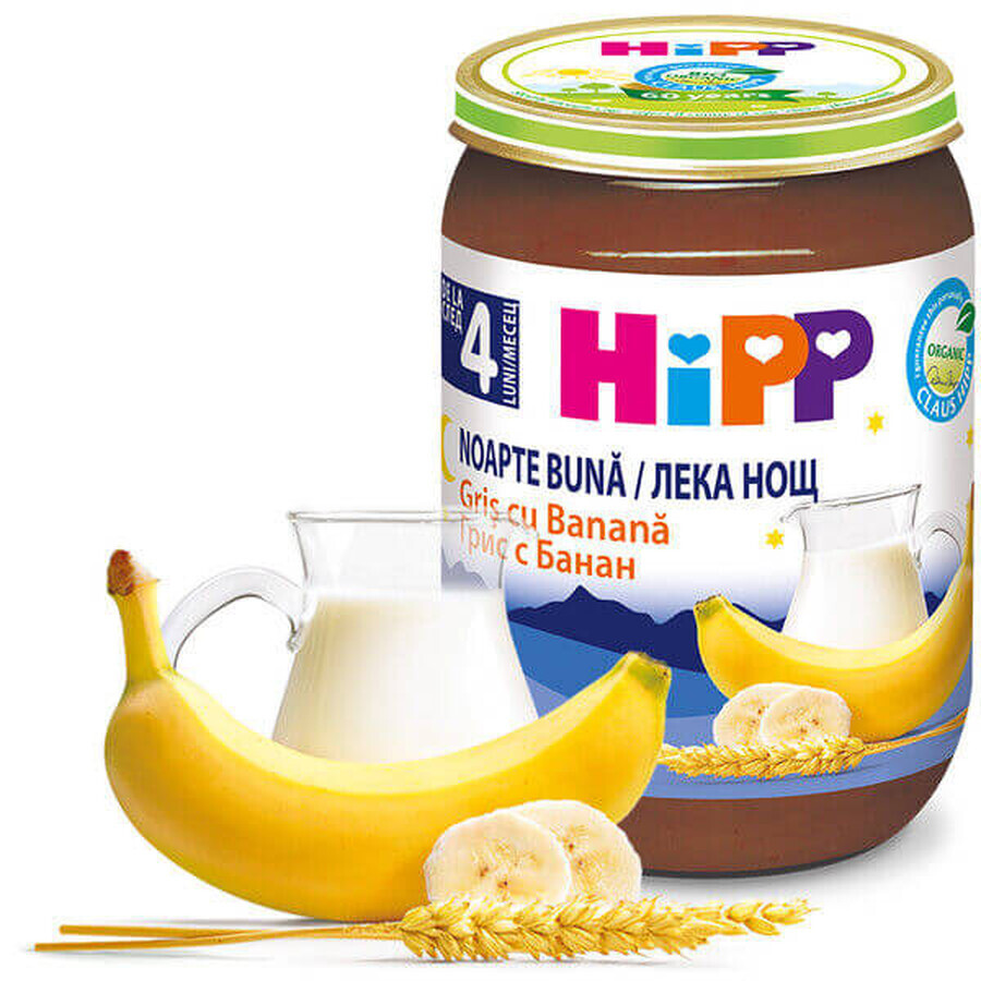 Mashed with milk and bananas Good night, +4 months, 190 g, Hipp