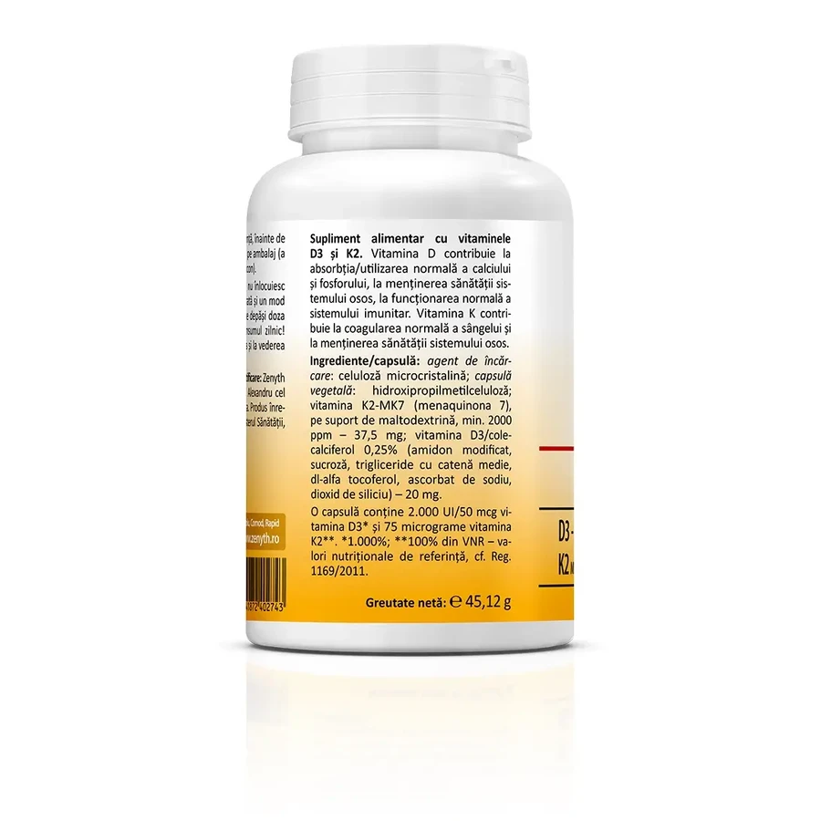Vitamin D3 + K2, 120 capsule, Zenyth
