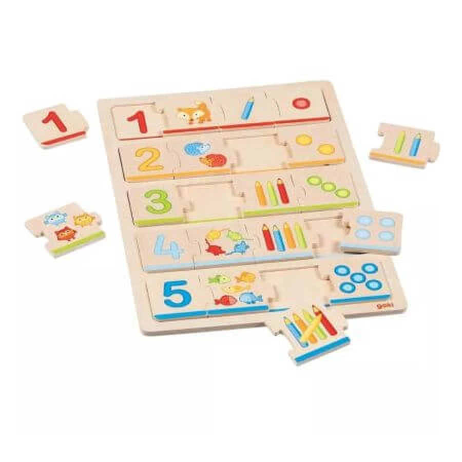 Houten decoupeerzaag Leren tellen, 30x21 cm, 2 jaar+, 20 stukjes, Goki