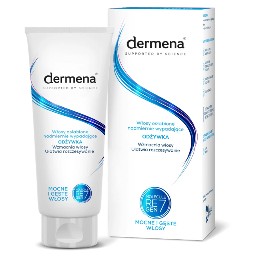 Set de îngrijire a părului Dermena, balsam pentru întărirea părului, 200 ml + șampon pentru păr gras, 200 ml + ser stimulator al creșterii părului, 50 ml gratuit