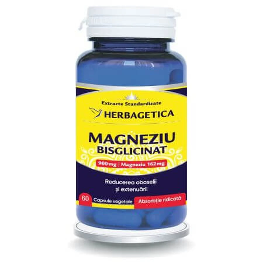 Magnesium Bisglycinat, 60 vegetarische Kapseln, Herbagetica