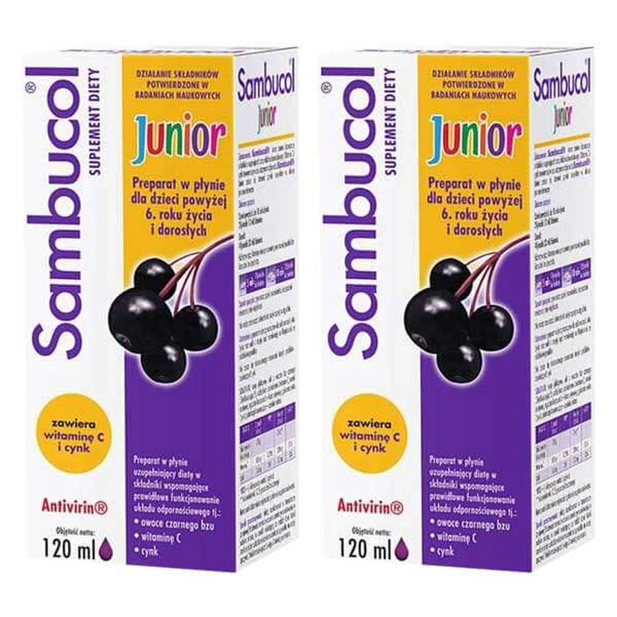 Sambucol Junior set, liquid for children over 6 and adults, 2 x 120 ml