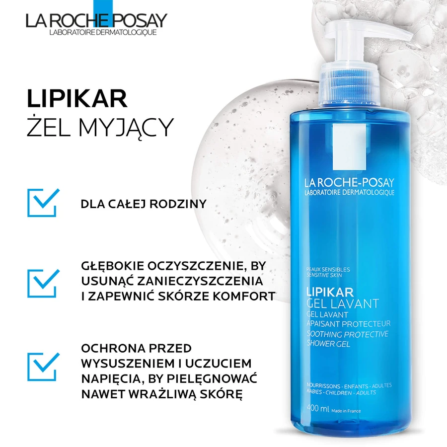 La Roche-Posay Lipikar set, gentle cleansing gel for face and body, sensitive skin, 400 ml + refill, 400 ml + free bag