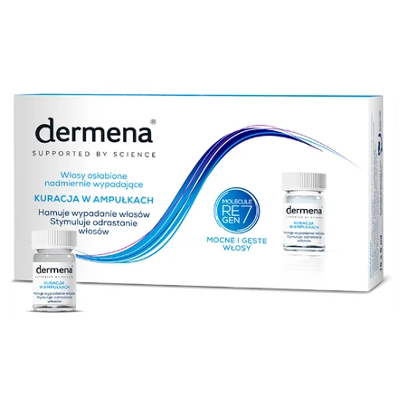 Set Dermena Hair Care, haaruitval preventieve shampoo, 200 ml + haaruitval remmende behandeling, 5 ml x 15 ampullen + haargroei stimulerend serum, 50 ml gratis
