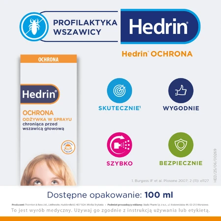 Hedrin Protection, spray balsam protector împotriva păduchilor, 100 ml