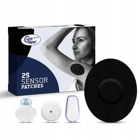 Plasturi cu senzor CureTape, plasturi cu senzor CGM pentru monitorizarea glucozei, negru, 25 bucăți
