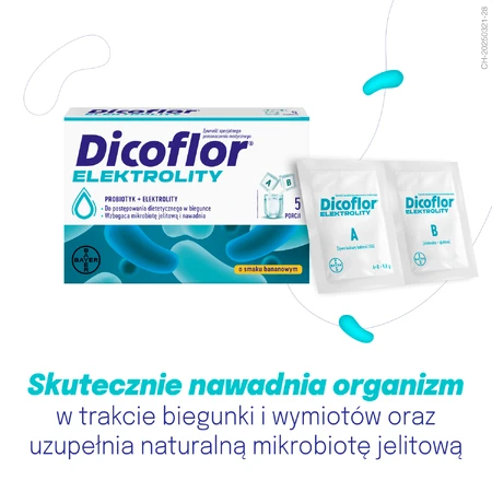 Dicoflor Elektrolity, für Kinder und Erwachsene, Bananengeschmack, 10 Portionsbeutel