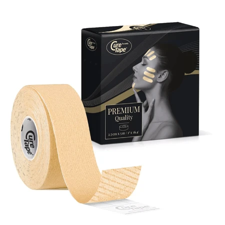 CureTape Beauty, kinésithérapie faciale et bande esthétique, beige clair, 2,5 cm x 5 m, 1 pièce