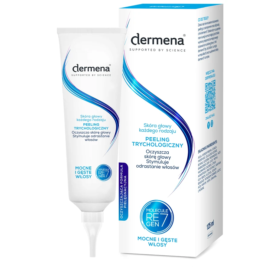 Dermena Hair Care Set, Shampoo gegen Haarausfall, 200 ml + Trichologie-Peeling, 125 ml + Serum zur Stimulierung des Haarwachstums, 50 ml gratis