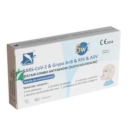 Deepblue 5in1, kit combo antigen, SARS-CoV-2 & Influenza A/B & RSV & ADV, test de diagnostic pentru 5 viruși, 10 bucăți