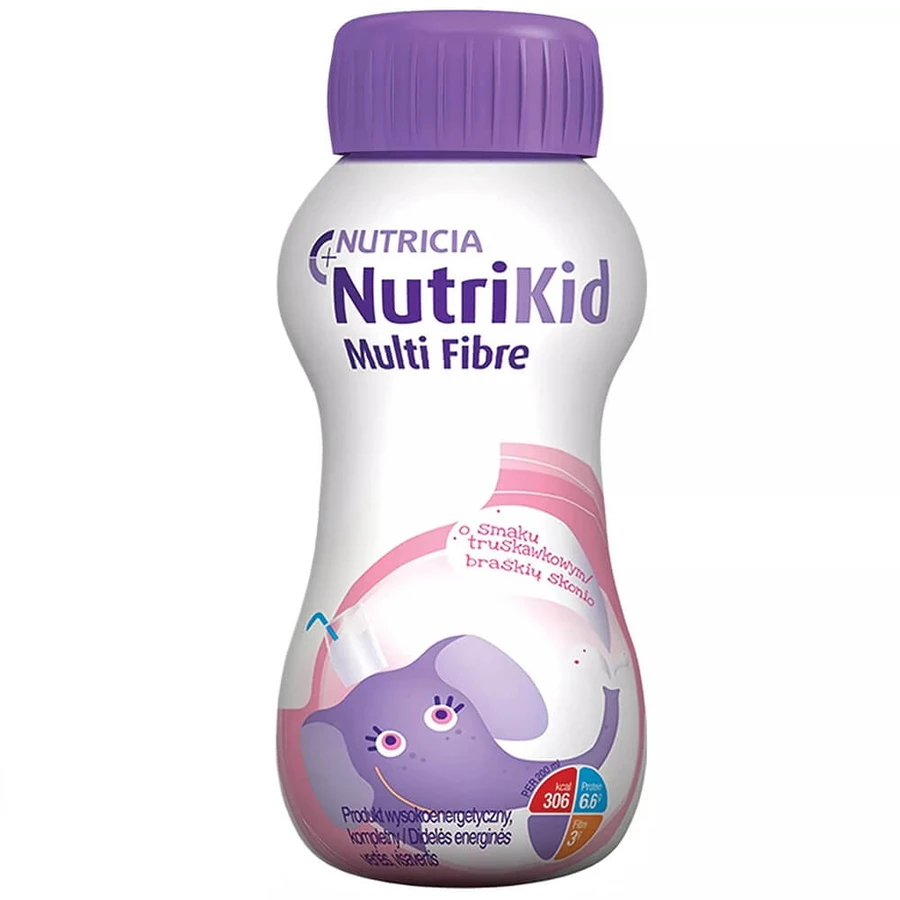 NutriKid Multi Fibre kit, voedingspreparaat voor kinderen vanaf 1 jaar, aardbeiensmaak, 10 x 200 ml