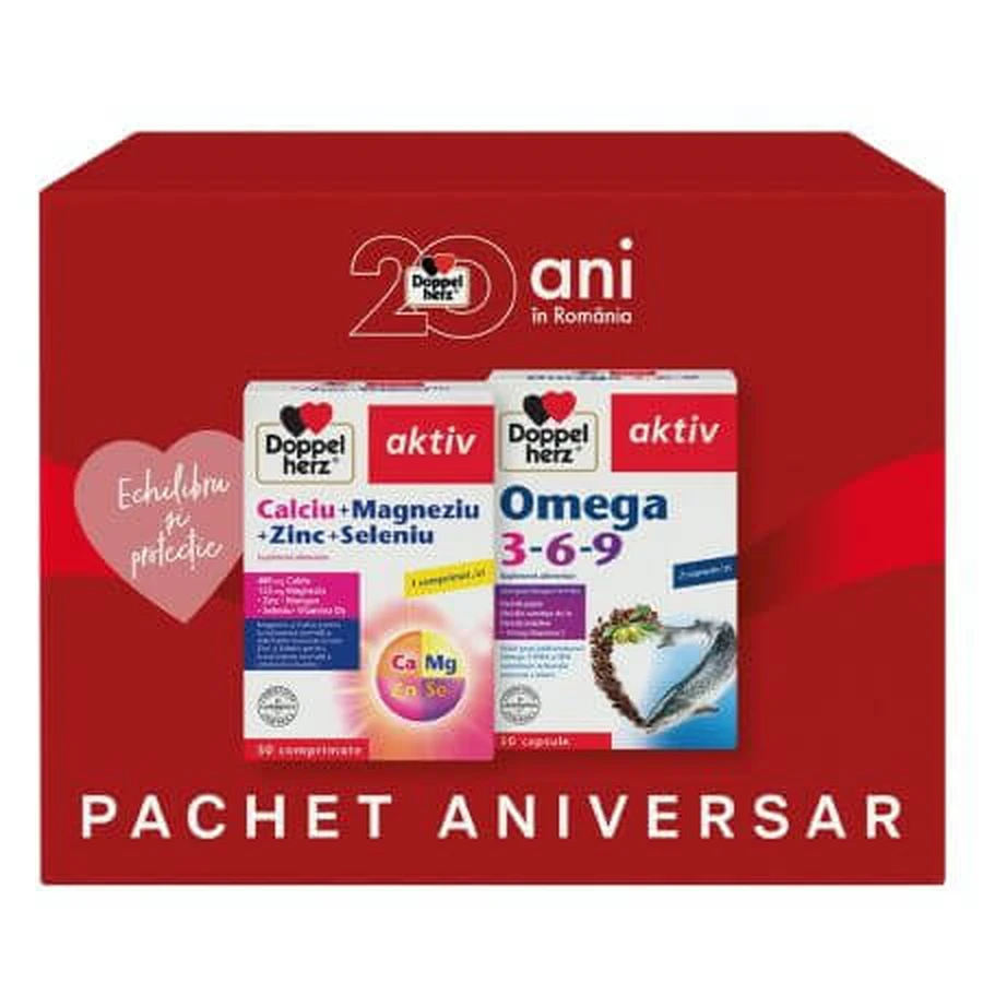 Paquet Calcium + Magnésium + Zinc + Sélénium actif 30 comprimés + Oméga 3-6-9 30 gélules, Doppelherz