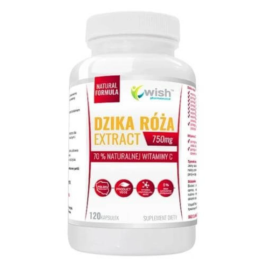 Wish Pharmaceutical Wildrosen-Extrakt 750 mg Natürliches Vitamin C, 120 Kapseln