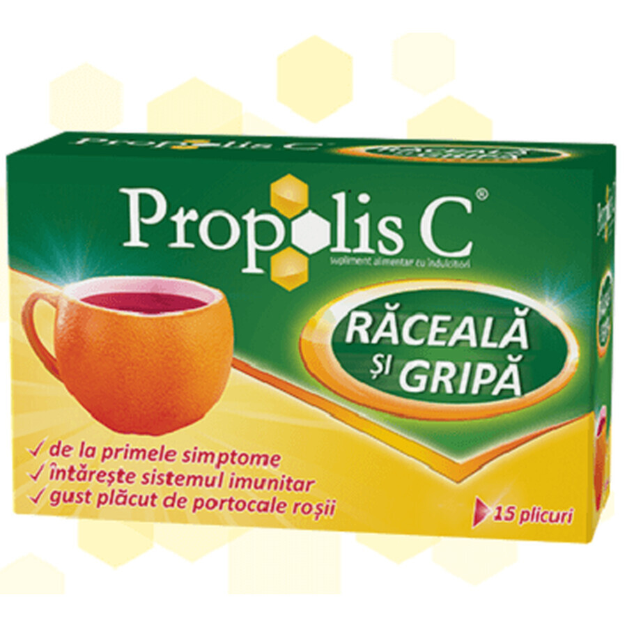 Propolis C, răceală și gripă, gust de portocală, 15 plicuri, Fitterman