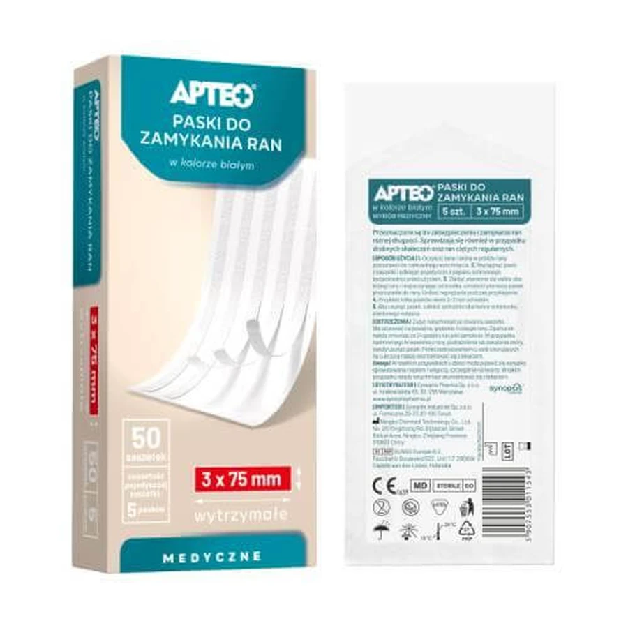 APTEO Bandes de fermeture de plaies stériles, 3x75mm, 5 bandes