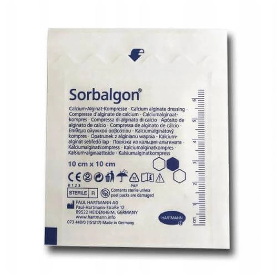 SORBALGON Opatrunek jałowy alginianowy 10cm x 10cm, 1 sztuka: ceny i cechy